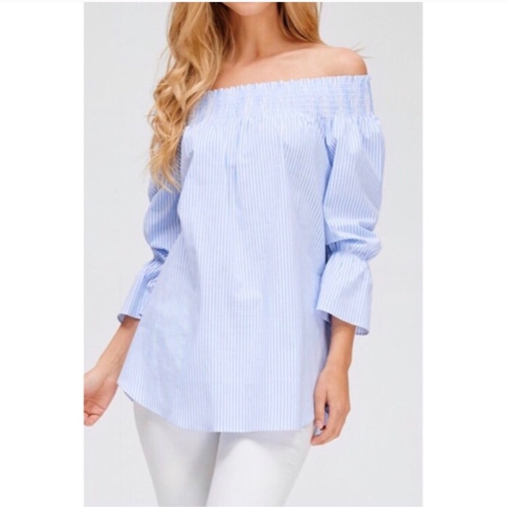 ✨Trendy✨Off The Shoulder Poplin Blouse w/ Bow Back
